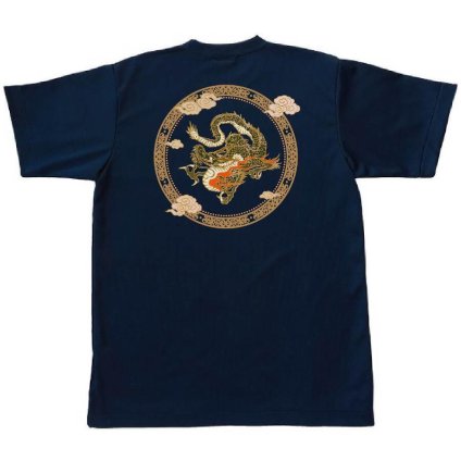 染め抜き Ｔシャツ 半袖 綿100％ 龍 メンズ 紺 S～XL