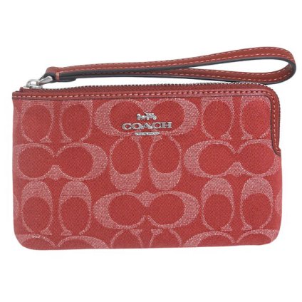 コーチ COACH ポーチ リストレット アウトレット CORNER ZIP IN DENIM SIGNATURE CDF27 SVDN8 レッド