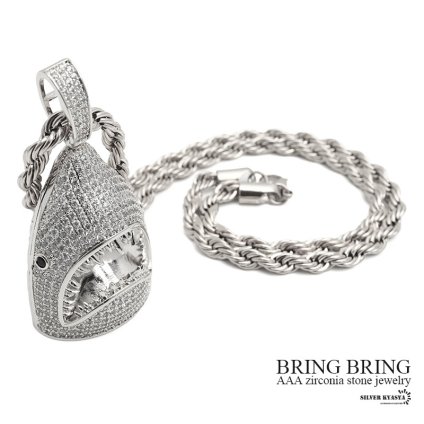 シャークネックレス ブリンブリン サメ 鮫 パヴェ CZ AAA 18k wg GP silver ペンダント トップ キュービックジルコニア ロープチェーン HIPHOP系 B系 ストリート ラップ ダンス シルバー 銀 メンズ 男性