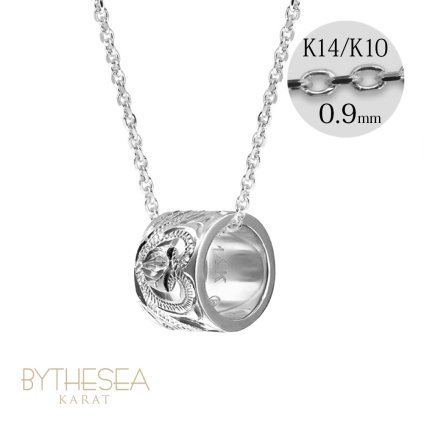 ゴールド ネックレス ハワイアンジュエリー ネックレス ゴールド ホワイトゴールド ネックレス スクロールチューブ Lサイズ 14k カットあずきチェーン太0.9mm ギフトラッピング可能 BY THE SEA バイザシー プレゼント クリスマス 【品番：CG-GP126W-CH123】