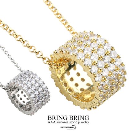パヴェ CZ 爪留め 太幅 リング ネックレス 18K GP gold silver イエローゴールド シルバー 金色 銀色 キラキラ AAA ジルコニア 宝石 模造 ダイヤモンド B系 HIP HOP ブリンブリン ペンダント