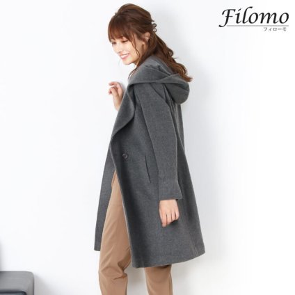 コート レディース フード ダブル ウール カシミヤ 混 レディースコート Filomo フィローモ ブランド 秋 冬 大人 アウター ベージュ グレー ブラック ギフト プレゼント 6F (08000177r)