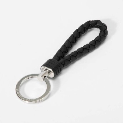 ボッテガヴェネタ BOTTEGA VENETA 608783 VO0BG キーリング メンズ  キーホルダー イントレチャート レザー ストラップ アクセント バッグチャーム 8803 ブラック