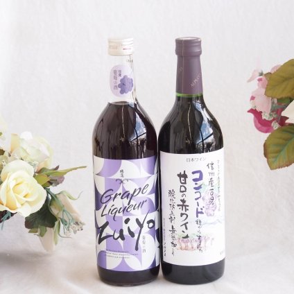 みずみずしくジューシーな風味の葡萄酒と国産ワインセット(酸化防止剤無添加 信州コンコード赤ワイン 甘口(長野県)720ml瑞鷹葡萄の酒10度(熊本県)720ml