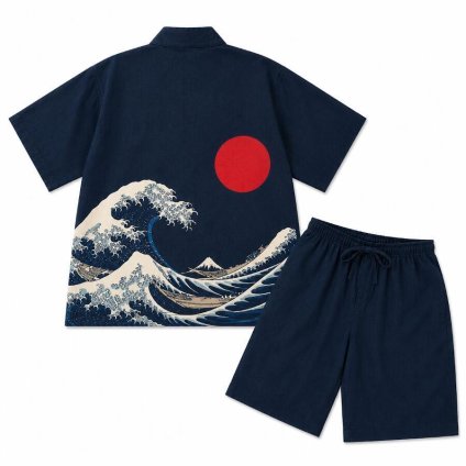 【送料無料】 甚平 波富士 浮世絵 スラブ ♪夏祭り・花火大会・盆踊りに♪