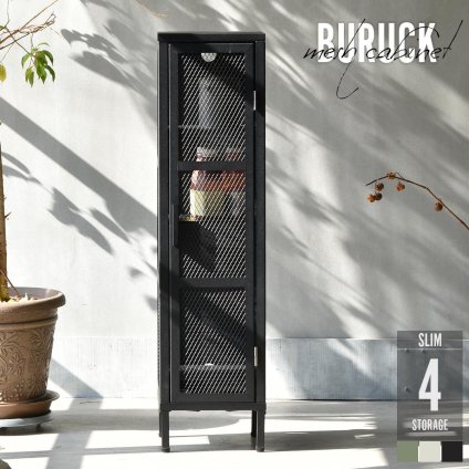BURUCK スリムメッシュキャビネット 4段 BRLS0329 メタルラック リビング収納 インダストリアル レトロ 角型 スチール ラック収納 スチールラック スチールシェルフ 扉付き メタルシェルフ 新生活