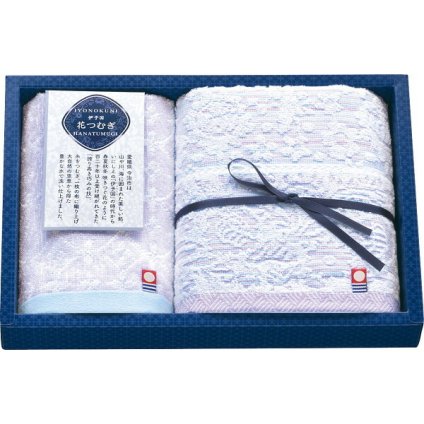 伊予国 花つむぎ フェイス ウォッシュタオルセット つむぎ [26-7535-024] IH2031 綿100パーセント 日本製 砥部焼 藍染め 更紗 レース風 花柄 内祝い 出産 快気 香典返し ギフト