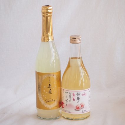 果物リキュール桃×梨特集2本セット(老松酒造 梨園スパークリング6度(大分県) アルプス 信州のももを使ったワインです4度(長野県)) 500ml×2本