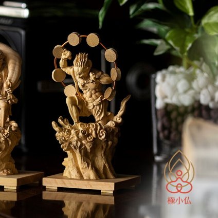1-2W 極小仏 雷神[雷神像 神様 仏像 木製 木彫り 柘植 ツゲ 高さ10.3cm アート 芸術 自宅 リビング 和室 書斎 オフィス 小さい 仏様 仏さま ミニ 小さな 仏 像 桐箱入り 複製像 手の平サイズ]