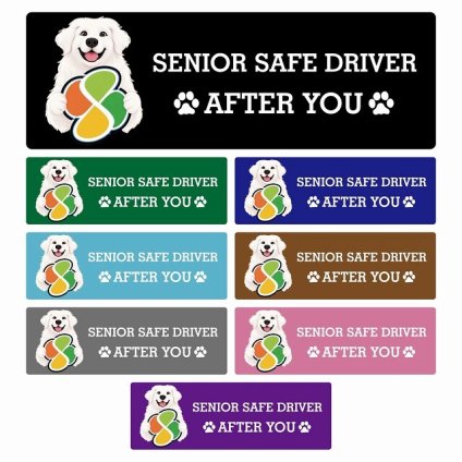 カーサイン 高齢者マーク SENIOR SAFE DRIVER グレートピレニーズ ステッカー シール 長方形 20x6.7cm 肉球 日本製 車