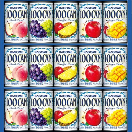 夏の贈り物お中元 フルーツジュースギフト カゴメ 100CAN（グレープ・アップル・パインアップルブレンド・ピーチブレンド・マンゴーブレンド）（各160g）×各3