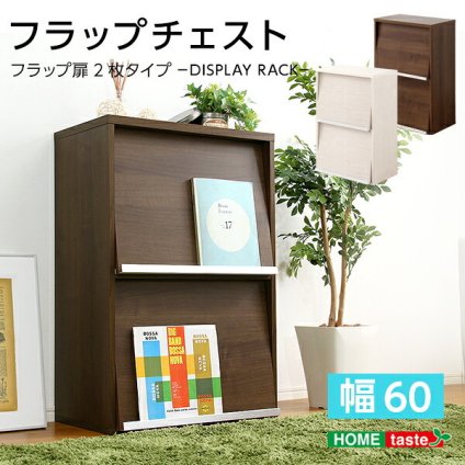 収納家具 ラック フラップ扉2枚タイプ DS60-F2--WAL ウォールナット ホームテイスト ディスプレイ シリーズ 本棚 ブック フラップ フラップチェスト