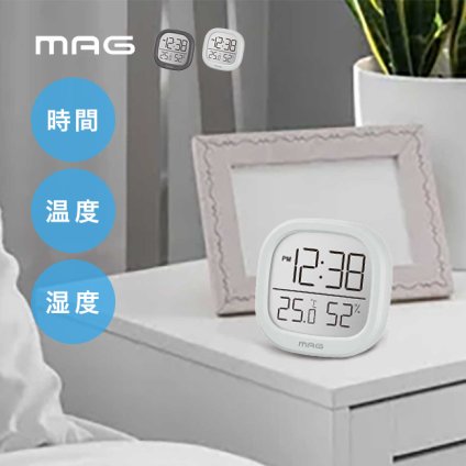 時計付 温度湿度計[温湿度計 デジタル 温度計 湿度計 高精度 正確 おしゃれ 室温計 置き時計 マグネット 卓上 小型 小さい ミニ シンプル 見やすい 時計 MAG マグ ノア精密 湿度測定器 大きい文字 温度 湿度 計 かわいい デジタル時計] 即納
