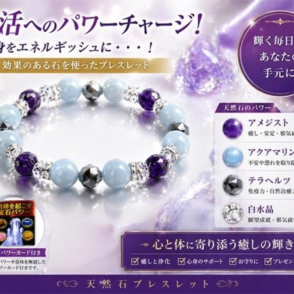 疲れた心に、やさしいパワーチャージ。4つの石を組み合わせた癒しと浄化のお守りブレスレット/パワーストーンブレスレット 天然石 アメジスト アクアマリン テラヘルツ 水晶 お守り 水晶 開運 厄除け 魔除け/復活・再生パワーブレス