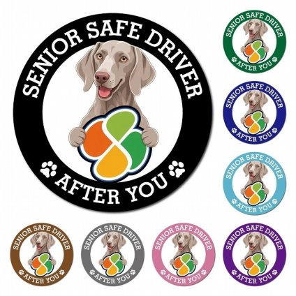 カーサイン 高齢者マーク SENIOR SAFE DRIVER ワイマラナー マグネット 強力 直径13cm 肉球 日本製 車 ステッカー