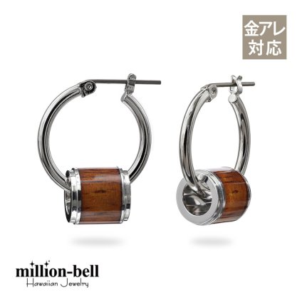 ハワイアンジュエリー ピアス 金属アレルギー対応 純チタンポスト シルバー925 コアウッド チューブ チャーム Lサイズ フープピアス クロッシングピアス 20G(ゲージ) 幅20mm レディース 誕生日 プレゼント ハロウィン 【品番：HE-SWP1002】