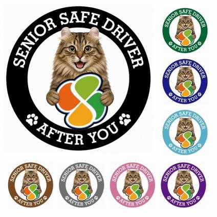 カーサイン 高齢者マーク SENIOR SAFE DRIVER アメリカンカール ステッカー シール 直径13cm 肉球 日本製 車