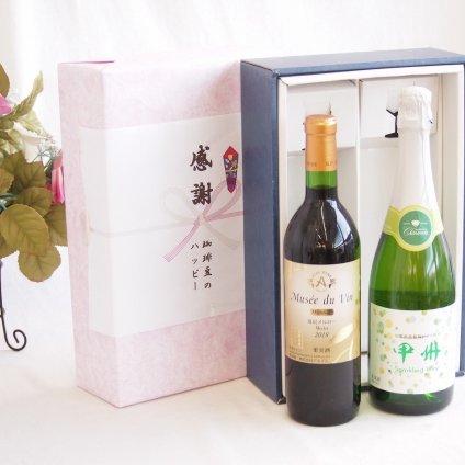感謝の贈り物ボックス長野県塩尻市の名門ワイナリー赤ワインと国産ワインセット(勝沼仕込みの甲州白スパークリングワインやや辛口(山梨県)720mlアルプスミュゼ ダイナスティ 塩尻メルロー2018赤ワイン