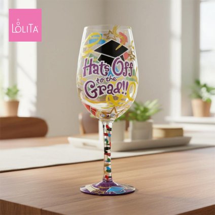 Lolita ワイングラス Hats off to Grad 22.4cm 卒業生に敬意を | かわいい おしゃれ ポップ モダン デザイン食器 アート ロリータ･ヤンシー 正規輸入品