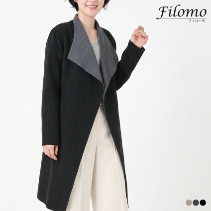 一枚仕立て ウール カシミヤ ロングコート レディース コーディガン ロング丈 秋 冬 春 モカ/チャコールグレー/ブラック 9号/11号/13号 大きいサイズ 40代 50代 ギフト プレゼント 7F (02000095r)