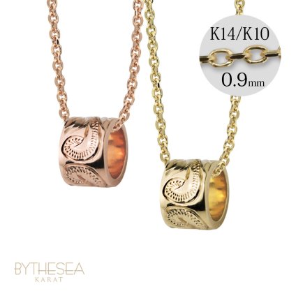 ゴールド ネックレス ハワイアンジュエリー ネックレス ゴールド ペアネックレス 2本セット スクロールチューブ 14k カットあずきチェーン太0.9mm 2本セット 大人 友達 シンプル BY THE SEA バイザシー カップル 夫婦 プレゼント ハロウィン 【品番：CG-GP127P-CH123】