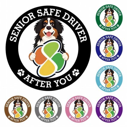 カーサイン 高齢者マーク SENIOR SAFE DRIVER バーニーズマウンテンドッグ ステッカー シール 直径13cm 肉球 日本製 車