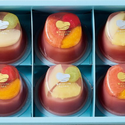 夏の贈り物お中元 贅沢フルーツの水ようかん ひととえ ぶどう＆白桃＆パイナップル（106g）・さくらんぼ＆ピンクグレープフルーツ＆みかん（104g）×各3