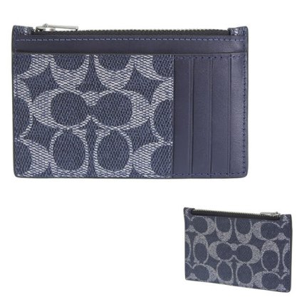 コーチ COACH カードケース コインケース 小銭入れ アウトレット PVC レザー デニム ZIP CARD CS SIG CV764 SVDY7