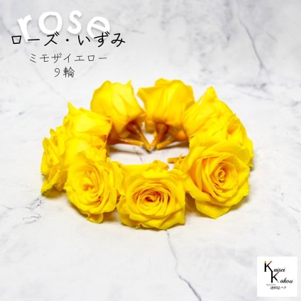大地農園！プリザーブドフラワー 「ローズいずみ 9輪 ミモザイエロー」プリザ 花材 ハーバリウム おしゃれ かわいい プレゼント 贈り物　オオチノウエン バラ 薔薇 ローズ rose