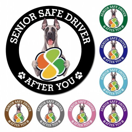 カーサイン 高齢者マーク SENIOR SAFE DRIVER グレートデン マグネット 強力 直径13cm 肉球 日本製 車 ステッカー
