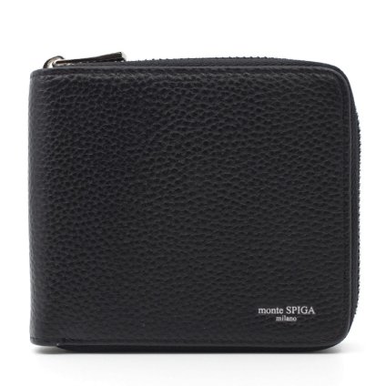モンテスピガ　monte SPIGA　ラウンドファスナー 二つ折り財布　MOSMSP701BK　ブラック　黒　シュリンクレザー　牛革　ジップアラウンド ウォレット