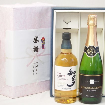 父の日贈り物 感謝の贈り物ボックス 国産ウィスキー 知多と国産ワインセット(塩尻ナイアガラスパークリング白ワインやや甘口(長野県)720ml知多シングルモルト700ml