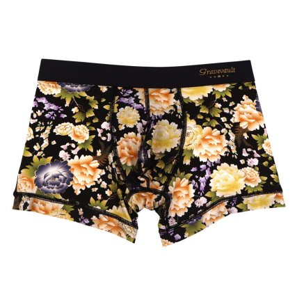 グレイブボールト：PEONY FLOWER ボクサーパンツ (シャインブラック)[ボクサーパンツ/ 男性下着/ メンズインナー/人気ブランド/おすすめギフト/誕生日プレゼント/メンズファッション]