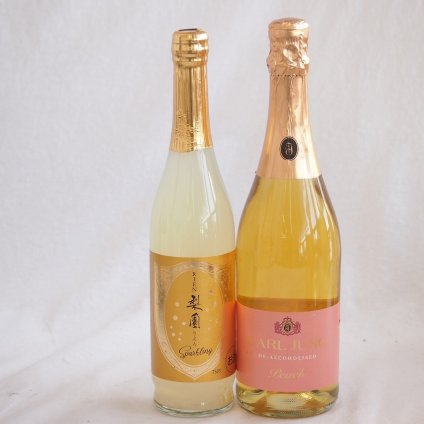 果物リキュール桃×梨特集2本セット(老松酒造 梨園スパークリング6度(大分県) カールユング ピーチ ノンアルコールスパークリング(ドイツ)) 500ml×1本 750ml×1本