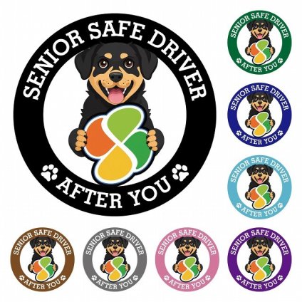 カーサイン 高齢者マーク SENIOR SAFE DRIVER ロットワイラー ステッカー シール 直径13cm 肉球 日本製 車