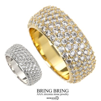 ブリンブリン 甲丸 台 パヴェ リング 指輪 CZ 爪留め AAA 宝石 18金 メッキ ゴールド シルバー 18K bring