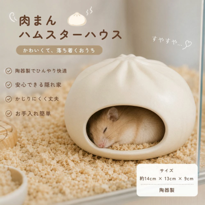 ハムスター ハウス 陶器 肉まん型 焼き小籠包型 小動物 隠れ家 ひんやり 夏用 ハムスター用品 爬虫類 小型ヘビ ケージ用品 おしゃれ かわいい