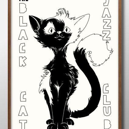 猫 ネコ ブラックキャット ジャズ A3 サイズ ポスター アート おしゃれ 絵画 インテリア 北欧 イラスト マット紙 艶消し アートパネル 額 フレーム デザイン 壁掛け ギフト 新築祝い ディスプレイ 引越し祝い　新生活　空間デザイン 