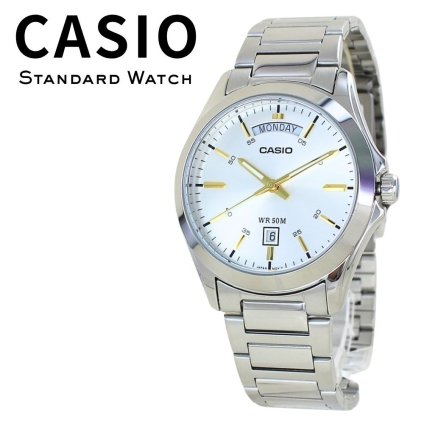 箱なし カシオ 腕時計 メンズ シルバー ホワイトシルバー ゴールド アナログ 曜日 日付 カレンダー CASIO 海外モデル 逆輸入 ビジネス 仕事 男性 プレゼント ギフト 成人 卒業 入学
