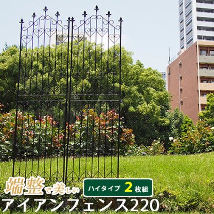 アイアンフェンス220 ハイタイプ 2枚組 ブ 送料無料 フェンス アイアン ガーデンフェンス ガーデニング 枠 柵 仕切り 目隠し 境目 クラシカル アンティーク トレリス ベランダ つる 薔薇 バラ 朝顔 園芸 ラティス ブラック スチール 屋外