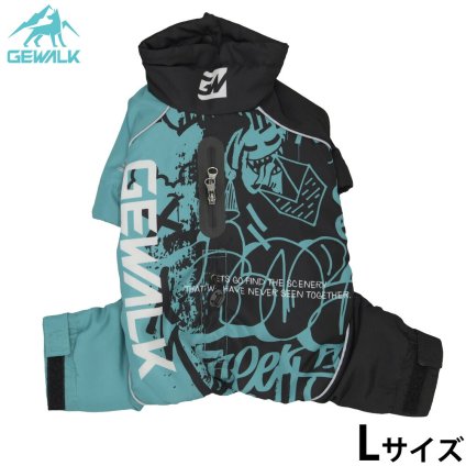 ジウォーク GEWALK タイポグラフィ ドリズル サーマル オーバーオール 犬服 L ターコイズ