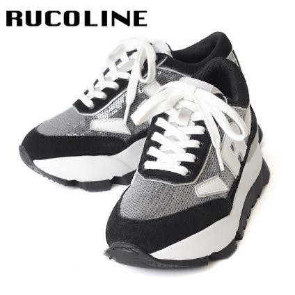 ルコライン スニーカー ルコライン 靴 RUCO LINE RUCO-015BK PAILLETES スパンコール ブラック 黒 Rマーク 新ソールタイプ 厚底 ローカット ファスナー無し