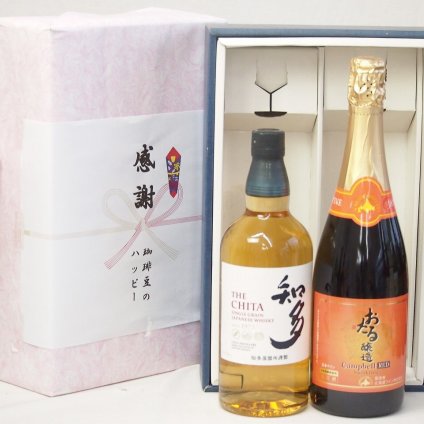 父の日贈り物 感謝の贈り物ボックス 国産ウィスキー 知多と国産ワインセット(おたる醸造 キャンベル赤スパークリングワインやや甘口(北海道)720ml知多シングルモルト700ml