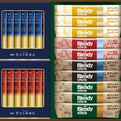 夏の贈り物お中元 スティック カフェオレ&ブラック アソートギフト AGF 「ちょっと贅沢な珈琲店R」スティックブラック（ブラジルブレンド･モカブレンド）（各2g）×各7、「ブレンディR」スティック（カフェオレ･カフェオレ ミルクたっぷり）（各14g）×