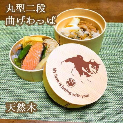 Fave 豆柴 丸型二段 曲げわっぱ 弁当箱 たっぷり 700ml 天然木 白木 わっぱ 木製 オリジナル 犬 ブルドッグ ペット 動物 アニマル ホワイトデー