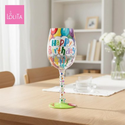 Lolita ワイングラス Birthday Streamers 22.4cm バースディ・ストリーマー | かわいい おしゃれ ポップ モダン デザイン食器 アート ロリータ･ヤンシー 正規輸入品