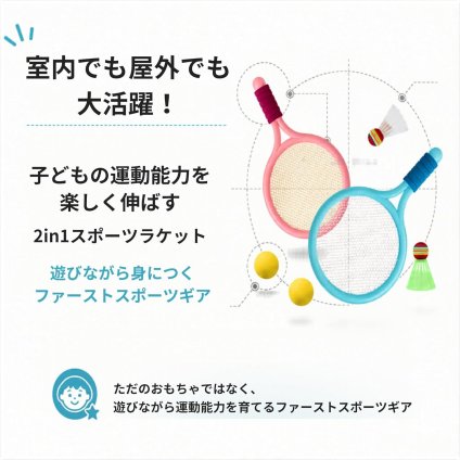 子供用 バドミントンラケット 外遊びセット テニスボール 羽根つきボール 軽量 初心者向け 公園遊び アウトドア 親子レジャー キャンプ スポーツ玩具 収納袋付き NB0GZ72HBJ3
