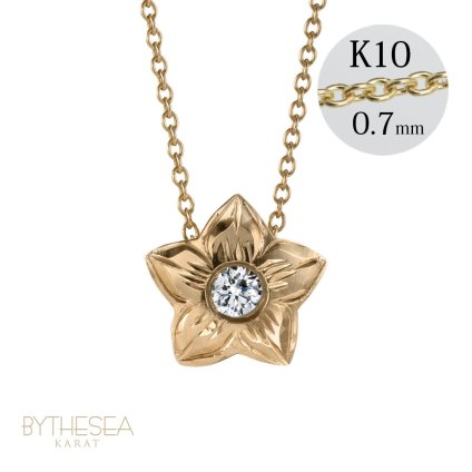 ハワイアンジュエリー ダイヤモンド イエローゴールド ネックレス プルメリア スターフラワー 14K K14イエローゴールド 一粒ダイヤモンド 鑑定書付 K10 10Kあずきチェーン太0.7mm ギフトラッピング可能 彼女 妻 女性 レディース プレゼント ハロウィン 【品番：CG-GP102】