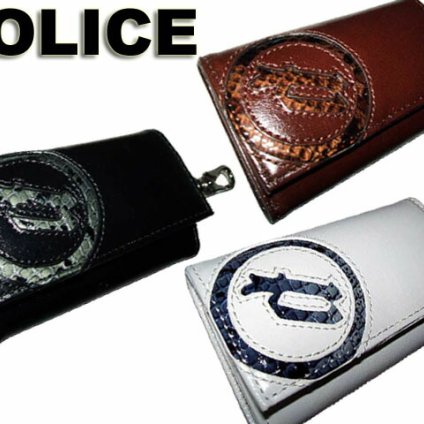 正規品 メンズ レディース ポリス POLICE サングラス愛用 ブランドスムース牛革＆パイソン型押し キーケース ブラック ブラウン ホワイト 0511 PA-5500 potj47 旅行 ギフト