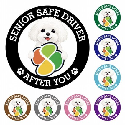 カーサイン 高齢者マーク SENIOR SAFE DRIVER ビションフリーゼ ステッカー シール 直径13cm 肉球 日本製 車